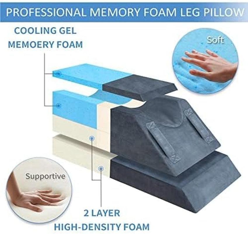 4-Height Adjustable Leg Elevation Pillows for after Surgery, Injuries, or Rest, Memory Foam Leg Pillows for Sleeping with 3 Handles and Insert Pad, Washable Velvet Cover