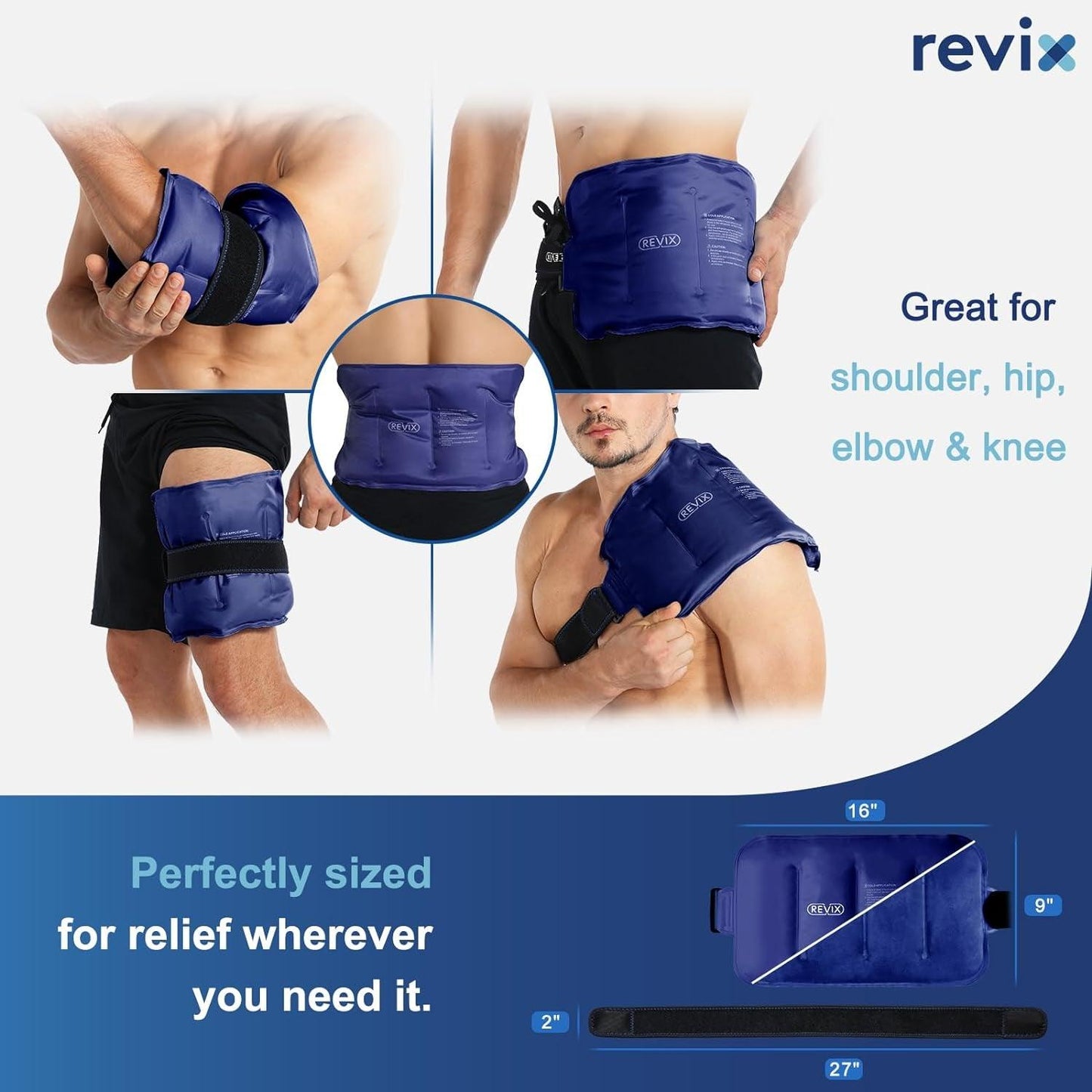 Ice Pack for Injuries Reusable Gel for Lower Back Pain Relief, Cold Packs for Back Shoulder, Hip, Wrap around Entire Knee, Cold Compress Reduce Swelling, Bruises,16X9''