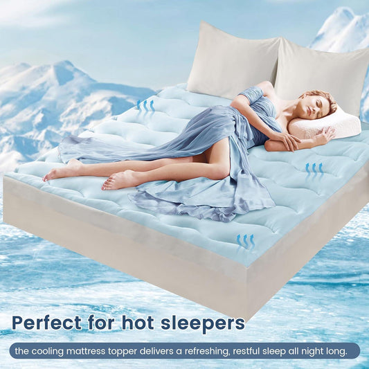 Cooling Mattress Topper Single Size, Ideal for Hot Sleepers, 5Cm Thick, Reversible Dual-Sided Design with Cooling Fabric & Coral Fleece, 1000Gsm Fill, 45Cm Deep Pocket