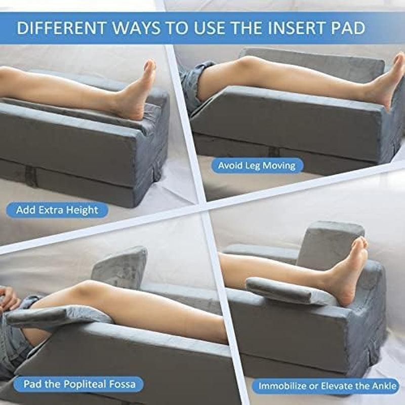 4-Height Adjustable Leg Elevation Pillows for after Surgery, Injuries, or Rest, Memory Foam Leg Pillows for Sleeping with 3 Handles and Insert Pad, Washable Velvet Cover